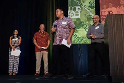 Kahaka‘iwa Williams and educator Joseph Abraham from Kalama Intermediate's Hawaiian Immersion AFTERschool Program